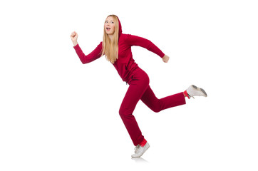 Woman doing exercises isolated on the white