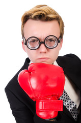 Young businessman boxer isolated on white