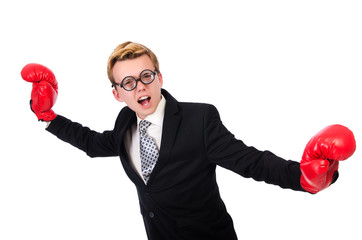 Young businessman boxer isolated on white
