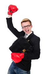 Young businessman boxer isolated on white