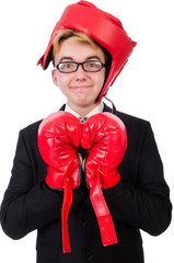 Young businessman boxer isolated on white