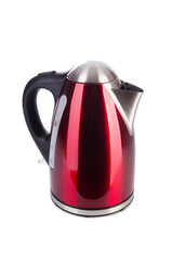 Red electric kettle isolated on white
