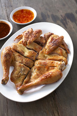 thai chicken grill and chili sauce in thailand
