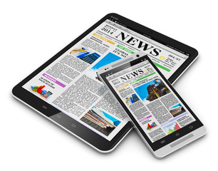 Tablet PC and smartphone with business news