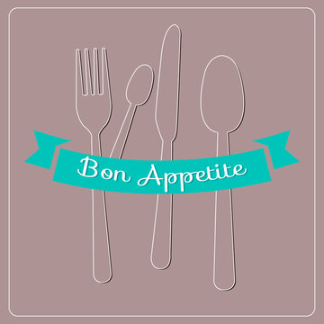 silhouette of fork, teaspoon, knife and tablespoon isolated