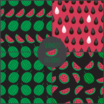 Set of 4 watermelon slice seamless pattern. Vector illustration