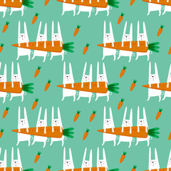 Seamless vector pattern with rabbits and carrots. - 64187046
