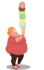 Happy full-figured woman with a giant ice cream cone