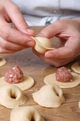 sculpt dumplings with minced meat close-up vertical