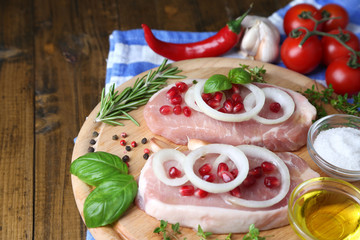 Raw meat steak with herbs and spices