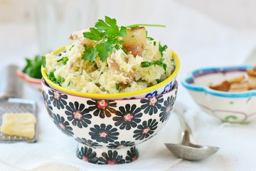 millet porridge with  bacon and cheese.