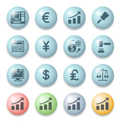 Finance icons on color buttons.