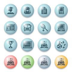 Education icons on color buttons.