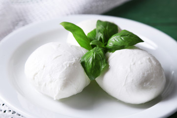 Tasty mozzarella cheese with basil