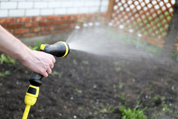 Gardener watering garden