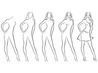 Beautiful female contour in drawing sequence