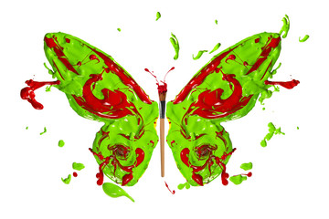 Green red paint splash made butterfly