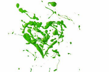 Fototapeta na wymiar Green paint splash made love heart
