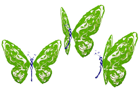 Green, blue and white paint made butterfly set