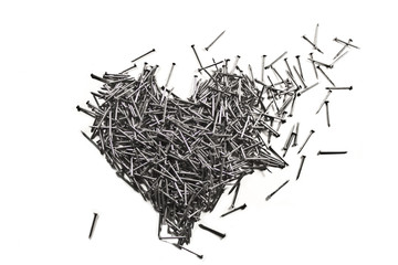 Love heart made of iron nails