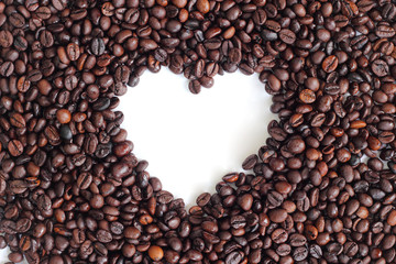 heart shaped from coffee beans