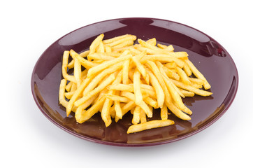 French fries dish isolated white background