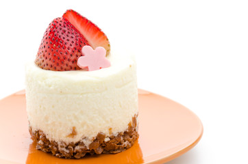 Strawberry cheesecake isolated on white background