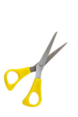 Yellow scissors isolated on a white background