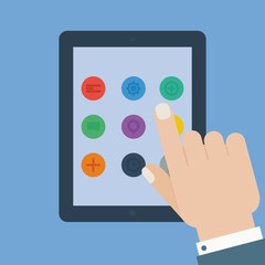 flat tablet app device hand touch screen