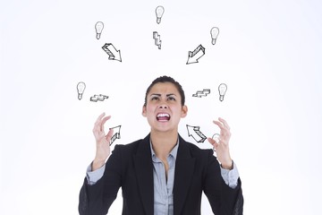 Composite image of angry businesswoman gesturing