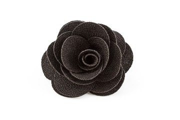 Artificial black flowers made from cloth.