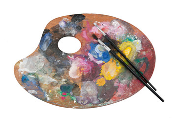 Fototapeta premium Artist's palette with two brushes