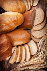 Bread and wheat. Food background.
