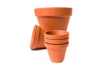 Decorative clay flower pots isolated on the white