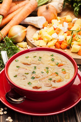 Pea soup with bacon and sausage
