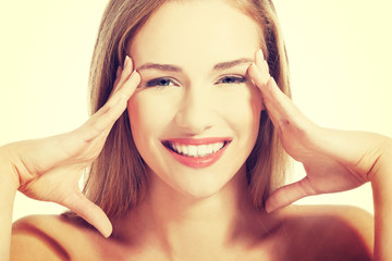 Fototapeta premium Portrait of beautiful caucasian woman with fresh clean skin.