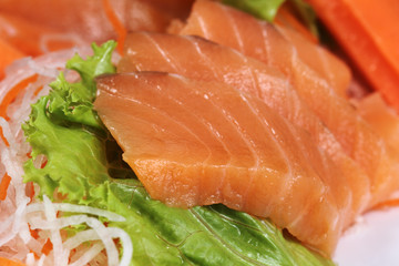 Close up Fresh Salmon sashimi