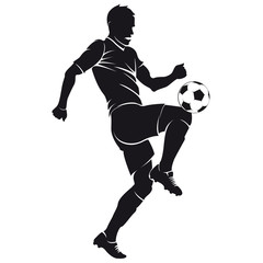 Fototapeta premium Vector football (soccer) player silhouette with ball isolated
