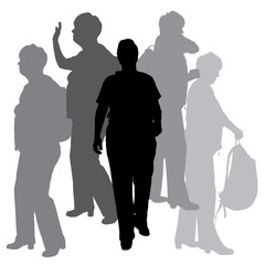 Vector silhouette of a people with a backpack.