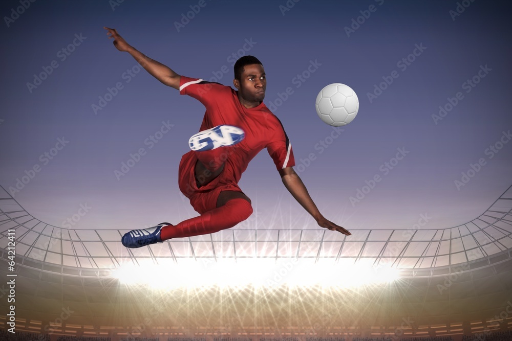 Poster composite image of football player in red kicking