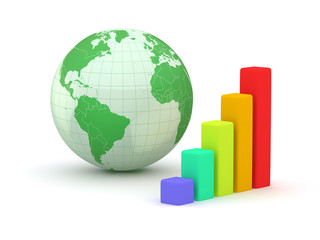 Globe and business. Earth and world map. 3d