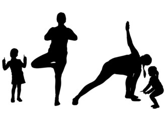 Vector silhouette of a woman with a child.