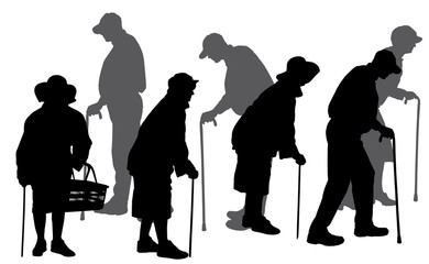 Vector silhouette of old people.