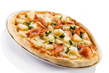 Pizza Hawaii on white background