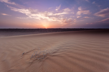 Sonnenuntergang über dem Wüstencamp im Oman