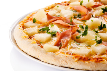 Pizza Hawaii on white background
