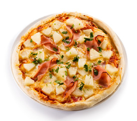 Pizza Hawaii on white background