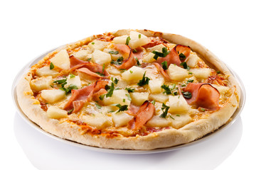 Pizza Hawaii on white background