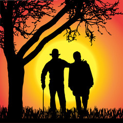 Vector silhouette of old people.