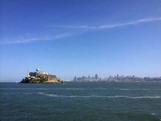 Alcatraz prison island with San Francesco city in background